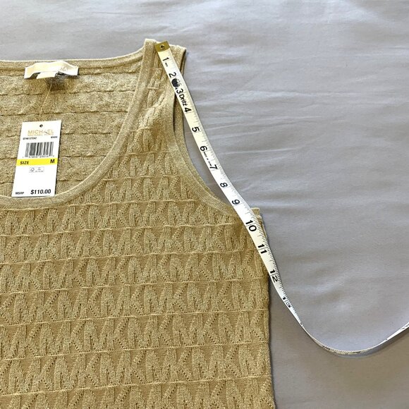 NWT Michael Kors Women Gold Textured Knit Tank Top. Size M. Sleeveless. V-Neck. - Picture 8 of 11
